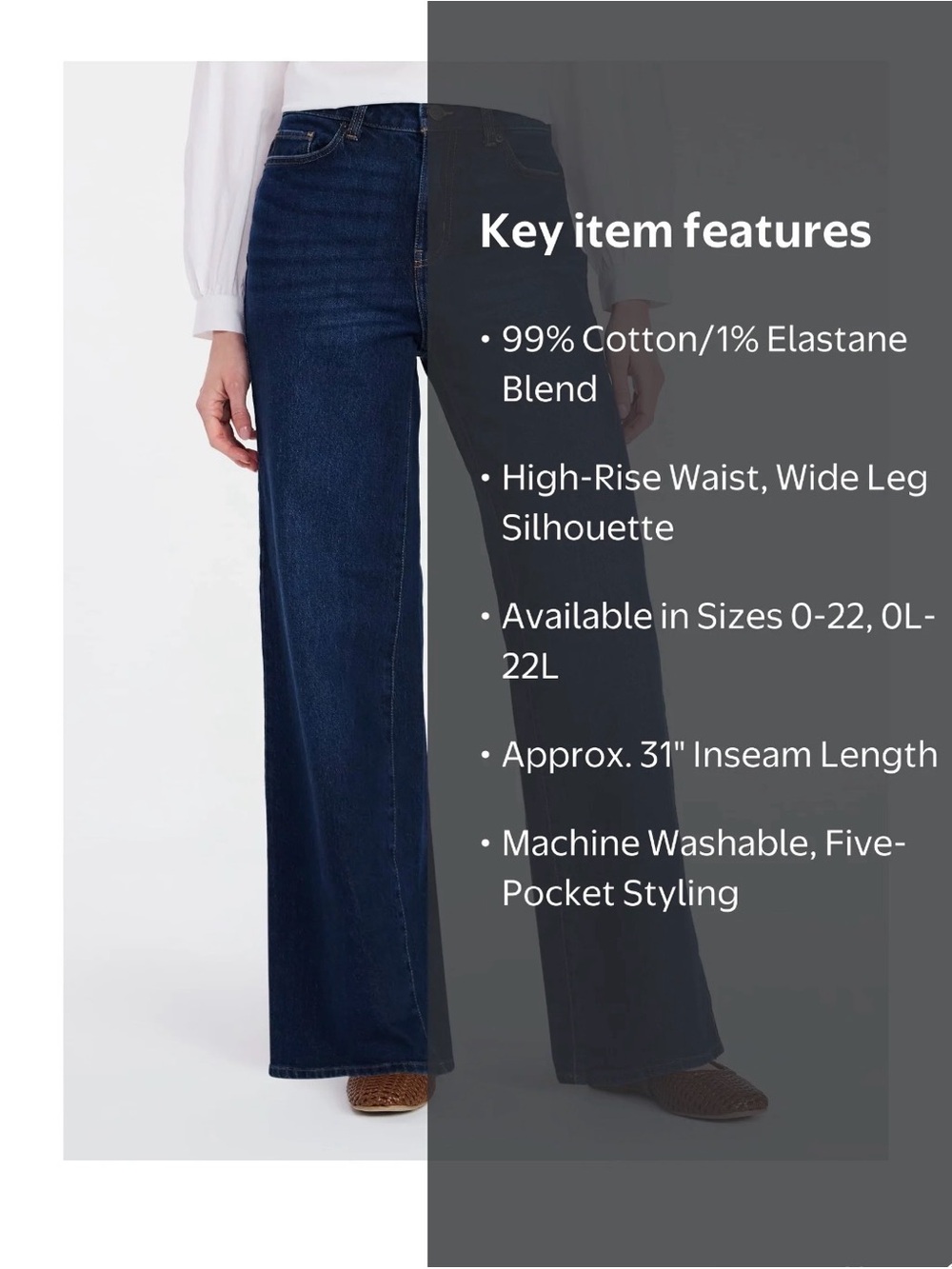 A99 Time and Tru Wide-Leg Jeans 31” inseam in Dark Blue Wash NWT Size 18 - Picture 7 of 7